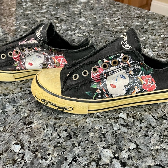 Ed Hardy Black Canvas Sneakers Vintage Y2K Low Rise Laceless Street Size 6 - Picture 11 of 14
